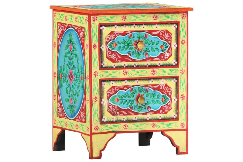 Håndmalt nattbord 40x30x50 cm heltre mango - Flerfarget - Møbler - Bord - Avlastningsbord - Sengebord & nattbord