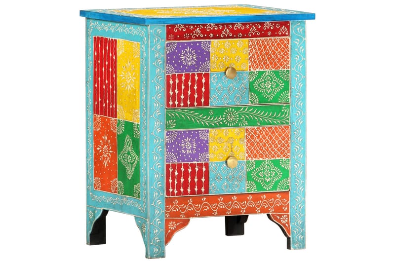 Håndmalt nattbord 40x30x50 cm heltre mango - Flerfarget - Møbler - Bord - Avlastningsbord - Sengebord & nattbord