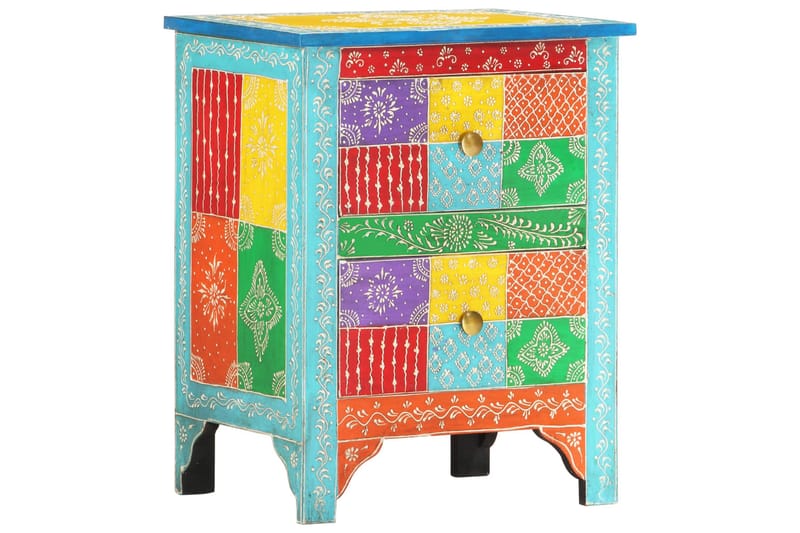 Håndmalt nattbord 40x30x50 cm heltre mango - Flerfarget - Møbler - Bord - Avlastningsbord - Sengebord & nattbord