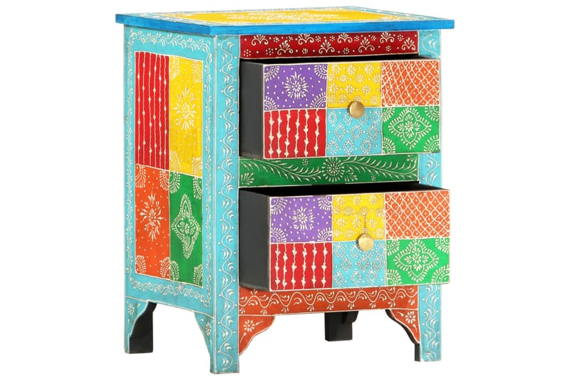 Håndmalt nattbord 40x30x50 cm heltre mango - Flerfarget - Møbler - Bord - Avlastningsbord - Sengebord & nattbord