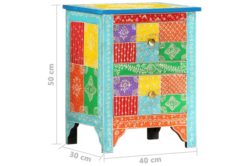 Håndmalt nattbord 40x30x50 cm heltre mango - Flerfarget - Møbler - Bord - Avlastningsbord - Sengebord & nattbord
