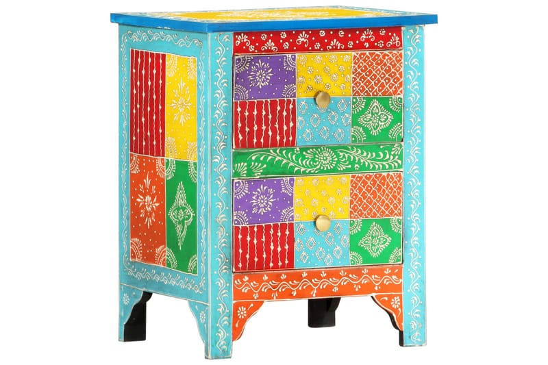 Håndmalt nattbord 40x30x50 cm heltre mango - Flerfarget - Møbler - Bord - Avlastningsbord - Sengebord & nattbord