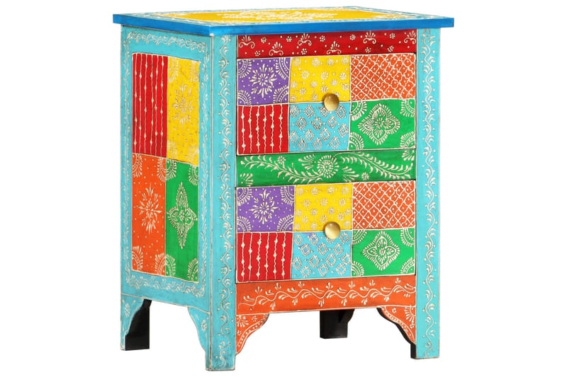 Håndmalt nattbord 40x30x50 cm heltre mango - Flerfarget - Møbler - Bord - Avlastningsbord - Sengebord & nattbord