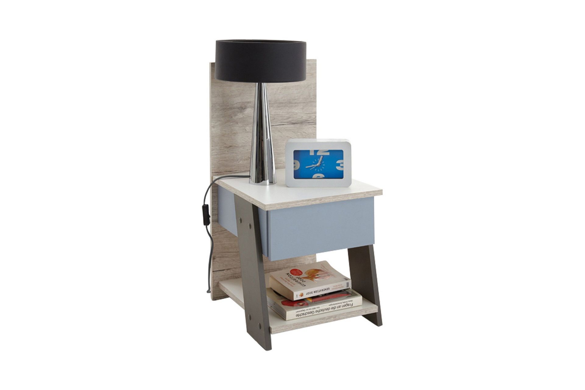 Hawley Nattbord 34 cm med Oppbevaring Skuffer + Panel - Hvit/Beige/Grå/Blå