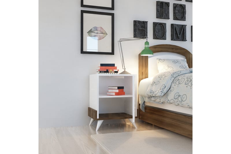Hejde Nattbord 35 cm med Oppbevaring Skap - Hvit/Brun - Møbler - Bord - Avlastningsbord - Sengebord & nattbord