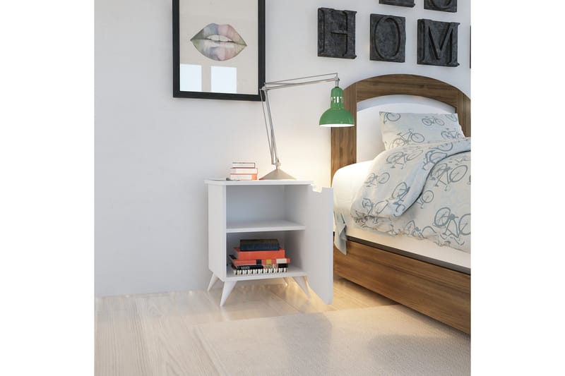 Hejde Nattbord 39 cm med Oppbevaring Skap - Hvit - Møbler - Bord - Avlastningsbord - Sengebord & nattbord