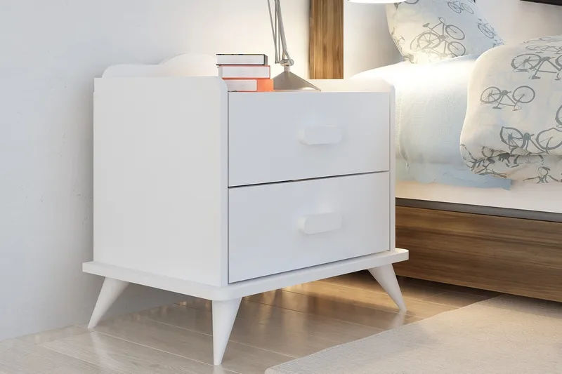 Hejde Nattbord 60 cm med Oppbevaring 2 Skuffer - Hvit - Møbler - Bord - Avlastningsbord - Sengebord & nattbord