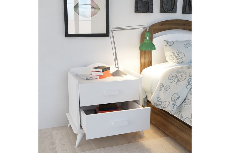 Hejde Nattbord 60 cm med Oppbevaring 2 Skuffer - Hvit - Møbler - Bord - Avlastningsbord - Sengebord & nattbord