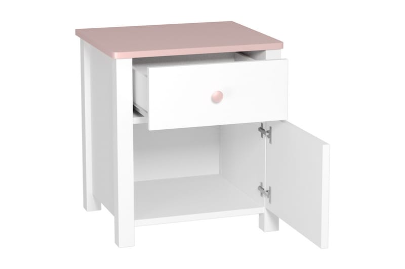 Hilts Nattbord Barn 42 cm med Oppbevaring Skuff + Skap - Hvit/Rosa - Møbler - Bord - Avlastningsbord - Sengebord & nattbord