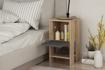 Homitis Nattbord 30 cm med Oppbevaring Hylle + Lucka - Eikfarge/Mørkegrå - Møbler - Bord - Avlastningsbord - Sengebord & nattbord