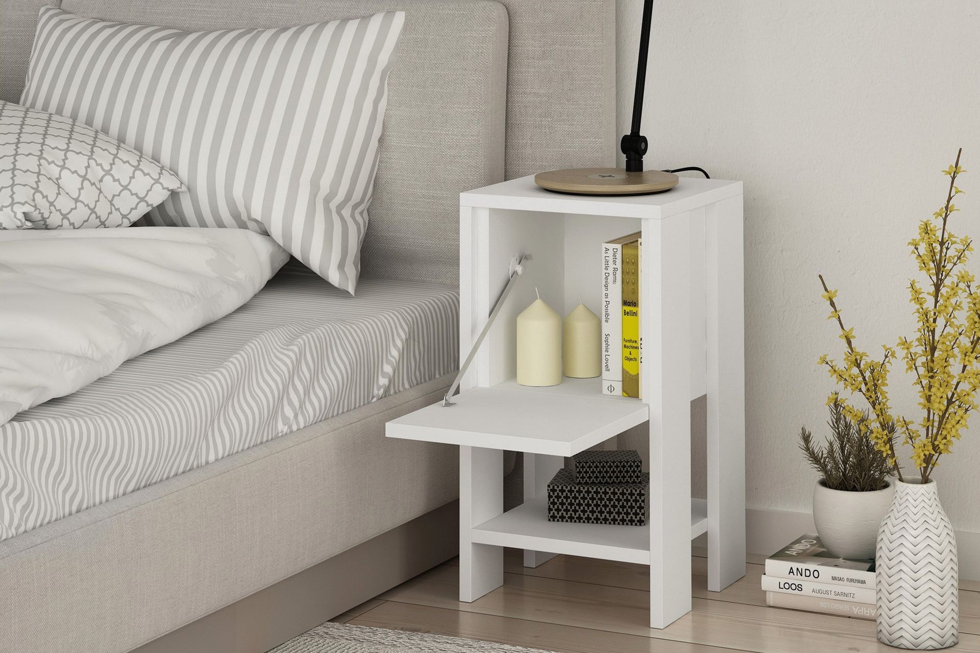 Homitis Nattbord 30 cm med Oppbevaring Hylle + Lucka - Hvit - Møbler - Bord - Avlastningsbord - Sengebord & nattbord