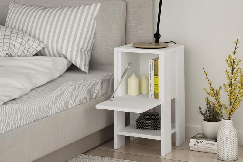 Homitis Nattbord 30 cm med Oppbevaring Hylle + Lucka - Hvit - Møbler - Bord - Avlastningsbord - Sengebord & nattbord