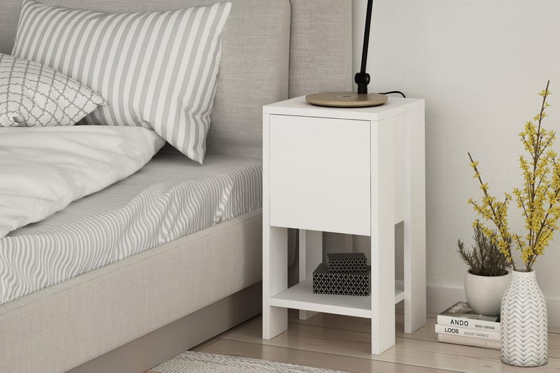 Homitis Nattbord 30 cm med Oppbevaring Hylle + Lucka - Hvit - Møbler - Bord - Avlastningsbord - Sengebord & nattbord