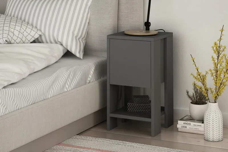 Homitis Nattbord 30 cm med Oppbevaring Hylle + Lucka - Mørkegrå - Møbler - Bord - Avlastningsbord - Sengebord & nattbord