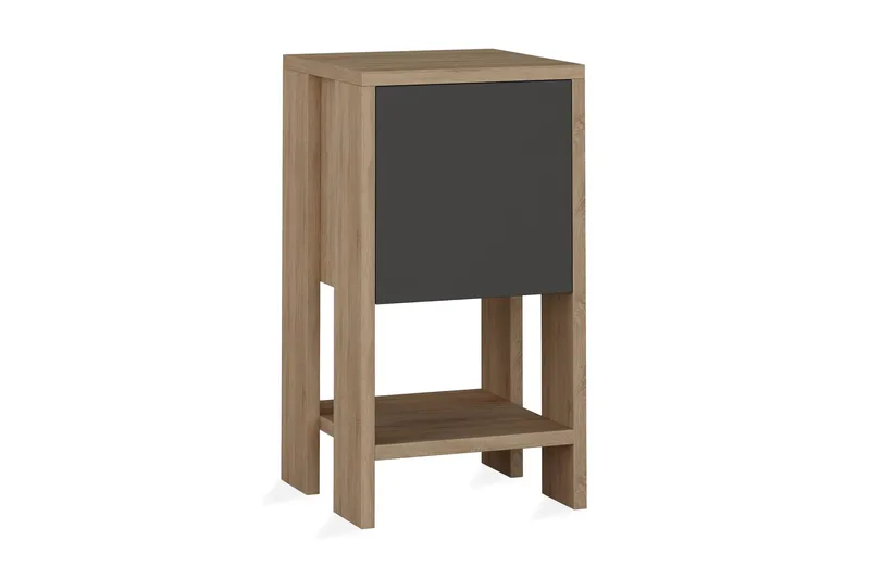 Homitis Nattbord 30 cm med Oppbevaring Hylle + Lucka - Eikfarge/Mørkegrå - Møbler - Bord - Avlastningsbord - Sengebord & nattbord