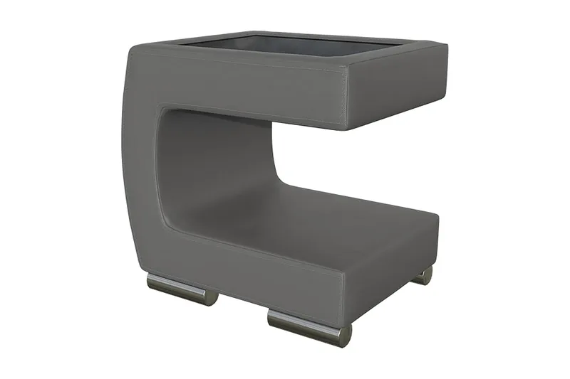 Honstad Nattbord 32 cm Venstre, Kunstlær/Glass/Mørkegrå/Svart