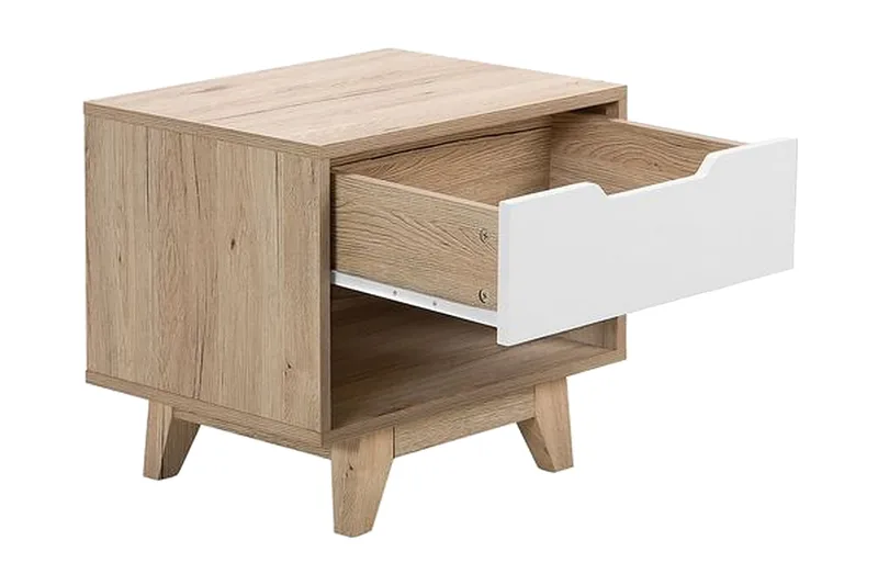 Hultz Nattbord 50 cm med Oppbevaring Skuff + Hylle - Hvit - Møbler - Bord - Avlastningsbord - Sengebord & nattbord