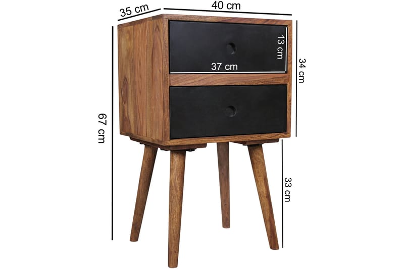 Iviana Nattbord 40 cm med Oppbevaring 2 Skuffer - Massivt Tre/Svart - Møbler - Bord - Avlastningsbord - Sengebord & nattbord