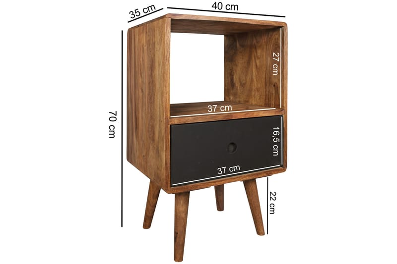 Iviana Nattbord 40 cm med Oppbevaring Skuff + Hylle - Massivt Tre/Svart - Møbler - Bord - Avlastningsbord - Sengebord & nattbord