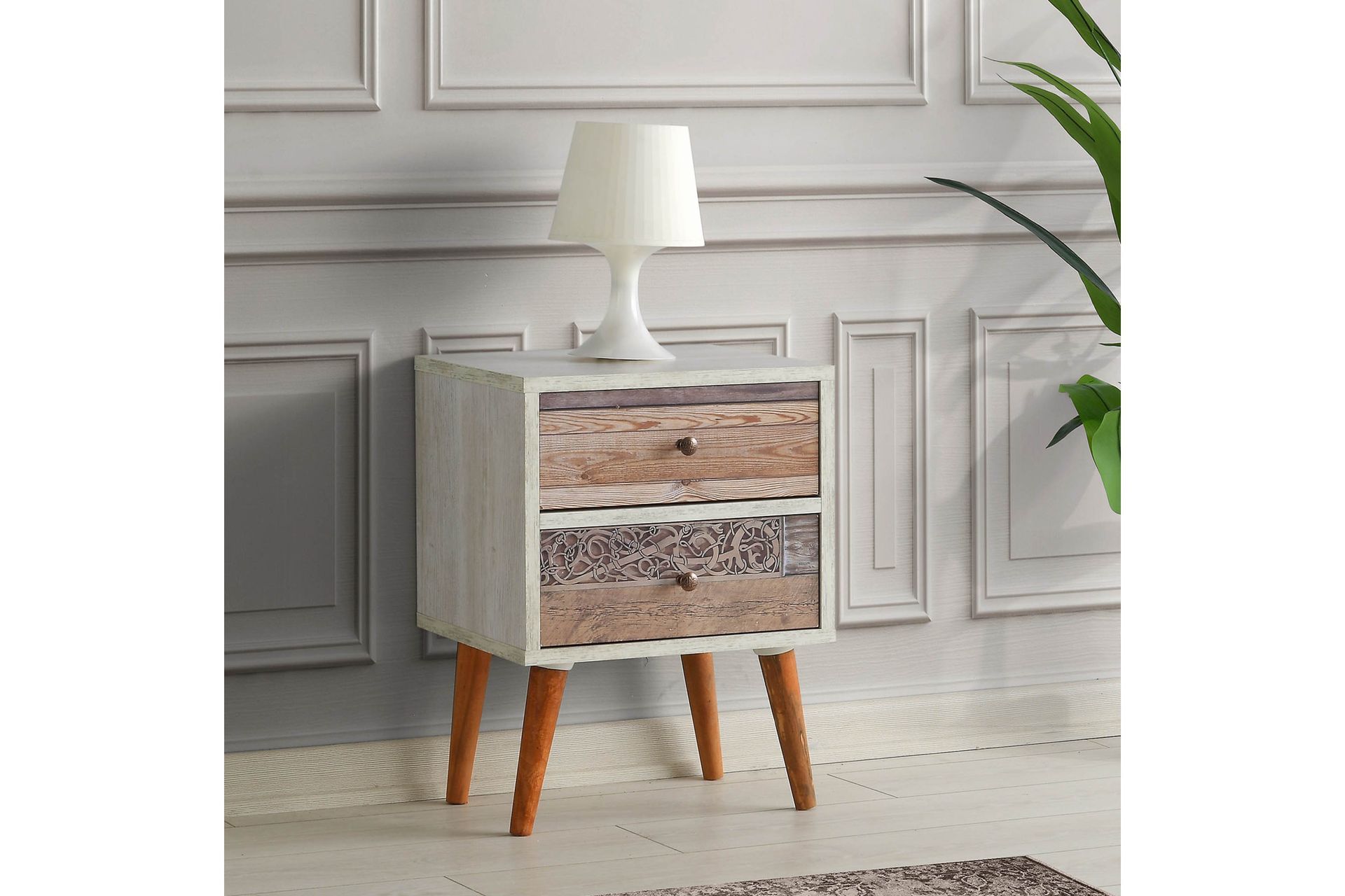 Jiovanna Nattbord 40 cm - Hvit / Valnøtt - Møbler - Bord - Avlastningsbord - Sengebord & nattbord
