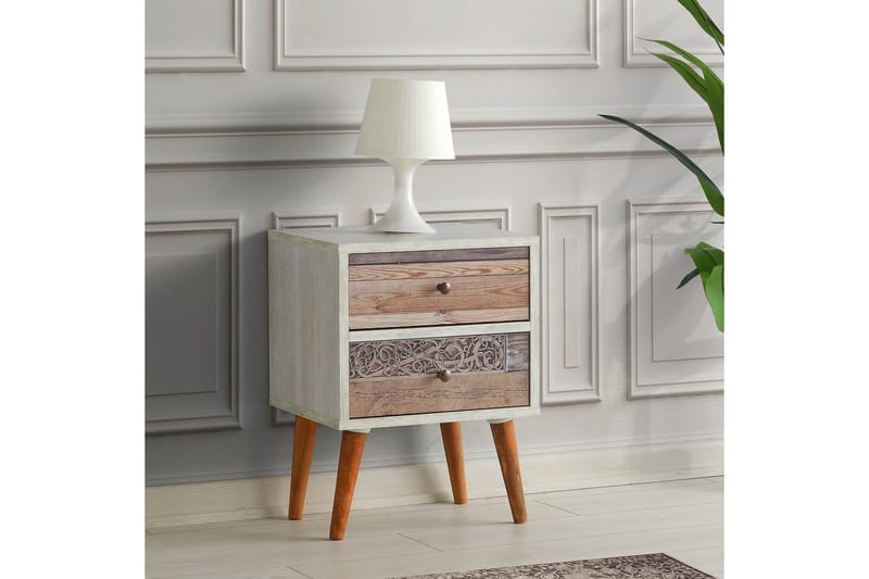 Jiovanna Nattbord 40 cm - Hvit / Valnøtt - Møbler - Bord - Avlastningsbord - Sengebord & nattbord