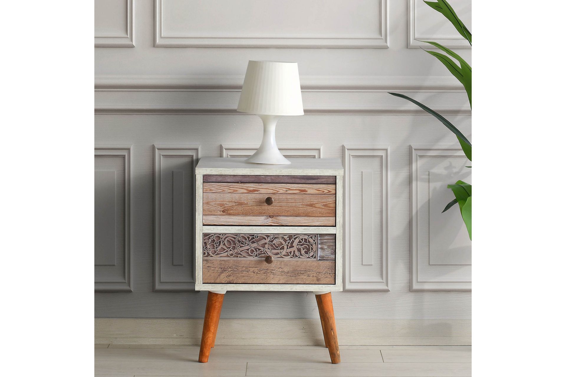 Jiovanna Nattbord 40 cm - Hvit / Valnøtt - Møbler - Bord - Avlastningsbord - Sengebord & nattbord