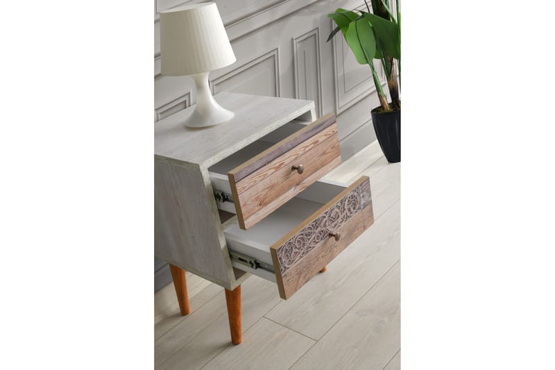 Jiovanna Nattbord 40 cm - Hvit / Valnøtt - Møbler - Bord - Avlastningsbord - Sengebord & nattbord