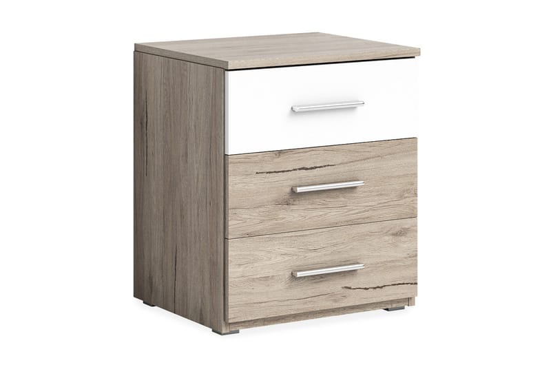 Joannie Nattbord 51 cm med Oppbevaring 3 Skuffer - Tre/Hvit - Møbler - Bord - Avlastningsbord - Sengebord & nattbord