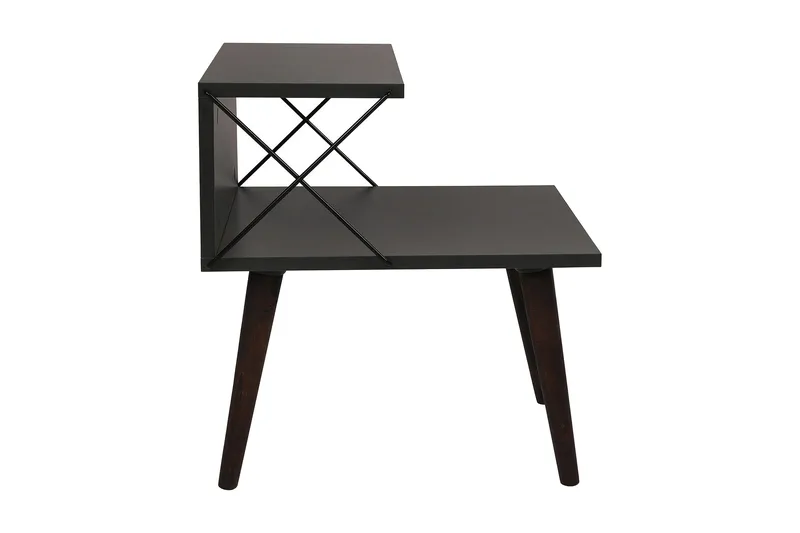 Kaysie Retro Nattbord 50 cm, Oppbevaring med Hyller, Antrasitt