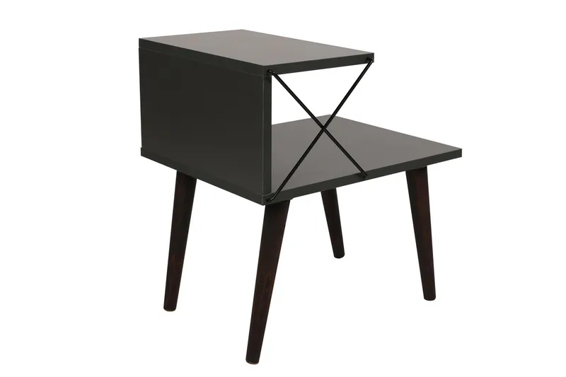 Kaysie Retro Nattbord 50 cm, Oppbevaring med Hyller - Antrasitt - Møbler - Bord - Avlastningsbord - Sengebord & nattbord