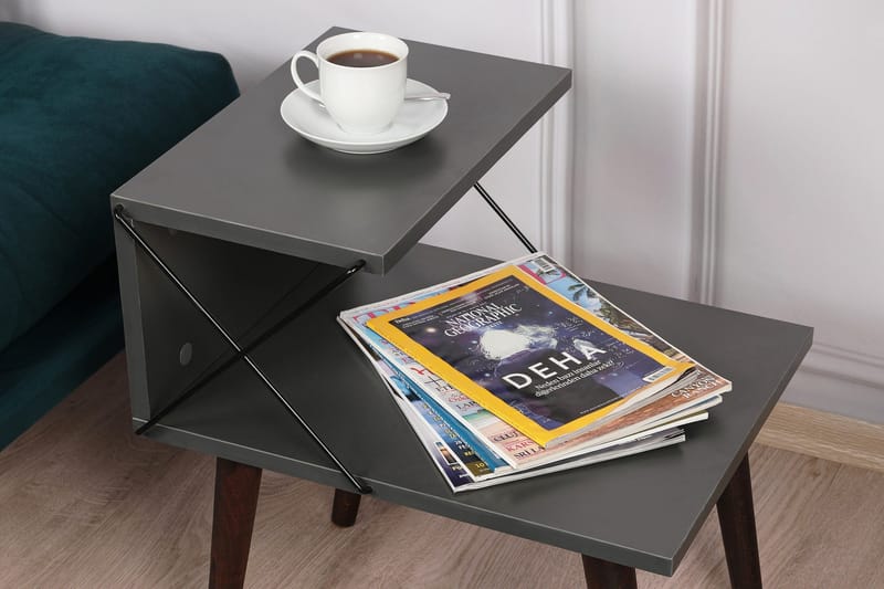 Kaysie Retro Nattbord 50 cm, Oppbevaring med Hyller - Antrasitt - Møbler - Bord - Avlastningsbord - Sengebord & nattbord
