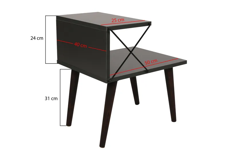 Kaysie Retro Nattbord 50 cm, Oppbevaring med Hyller - Antrasitt - Møbler - Bord - Avlastningsbord - Sengebord & nattbord