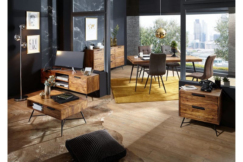 Kimbal Nattbord 60 cm med Oppbevaring 2 Skuffer - Massivt Tre/Svart - Møbler - Bord - Avlastningsbord - Sengebord & nattbord