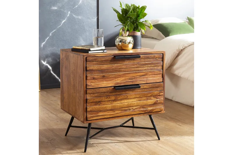 Kimbal Nattbord 60 cm med Oppbevaring 2 Skuffer - Massivt Tre/Svart - Møbler - Bord - Avlastningsbord - Sengebord & nattbord