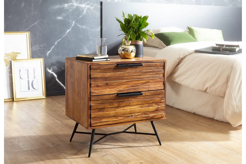 Kimbal Nattbord 60 cm med Oppbevaring 2 Skuffer - Massivt Tre/Svart - Møbler - Bord - Avlastningsbord - Sengebord & nattbord