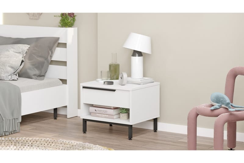 Liyakat Nattbord 53,6 cm - Hvit - Møbler - Bord - Avlastningsbord - Sengebord & nattbord