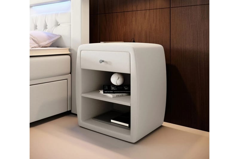 Lysander Nattbord 48 cm med Oppbevaring Skuff, Hvit Kunstskinn