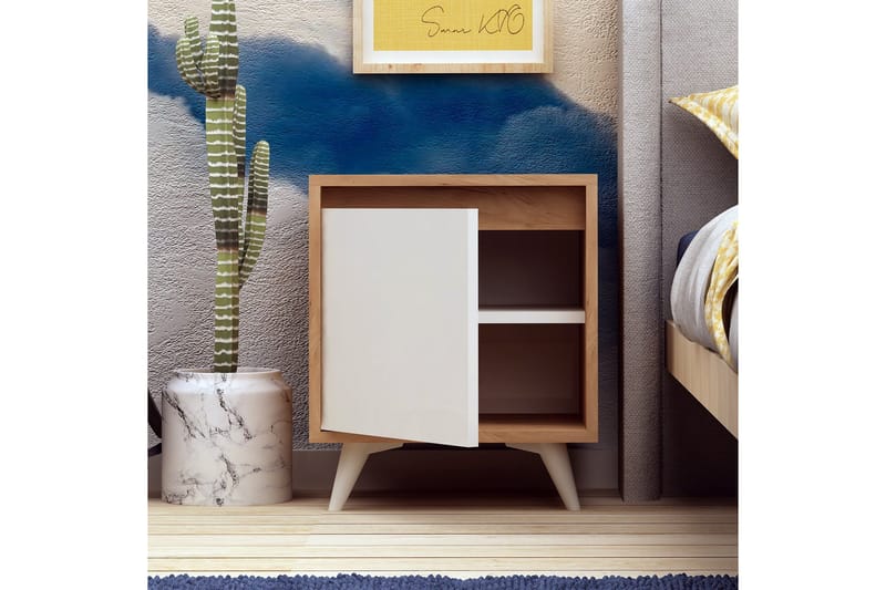 Mod Design Nattbord 45 cm med Oppbevaring Hvitt Skap - Tre/Hvit - Møbler - Bord - Avlastningsbord - Sengebord & nattbord
