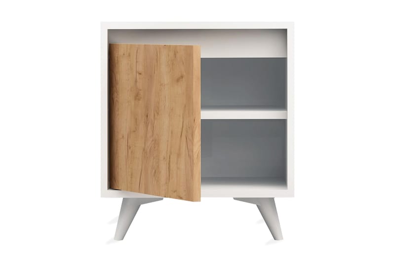 Mod Design Nattbord 45 cm med Oppbevaring Skap - Tre/Hvit - Sengebord & nattbord