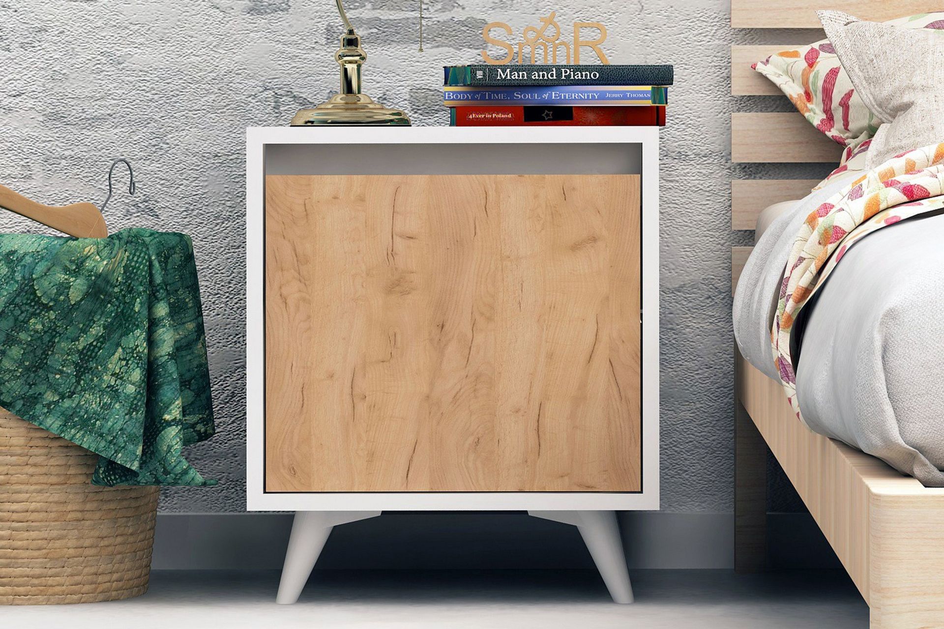 Mod Design Nattbord 45 cm med Oppbevaring Skap - Tre/Hvit - Møbler - Bord - Avlastningsbord - Sengebord & nattbord