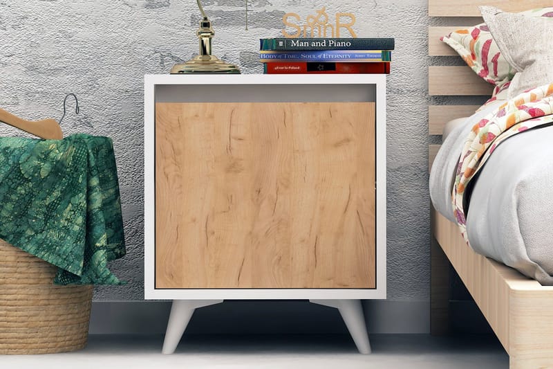 Mod Design Nattbord 45 cm med Oppbevaring Skap - Tre/Hvit - Møbler - Bord - Avlastningsbord - Sengebord & nattbord