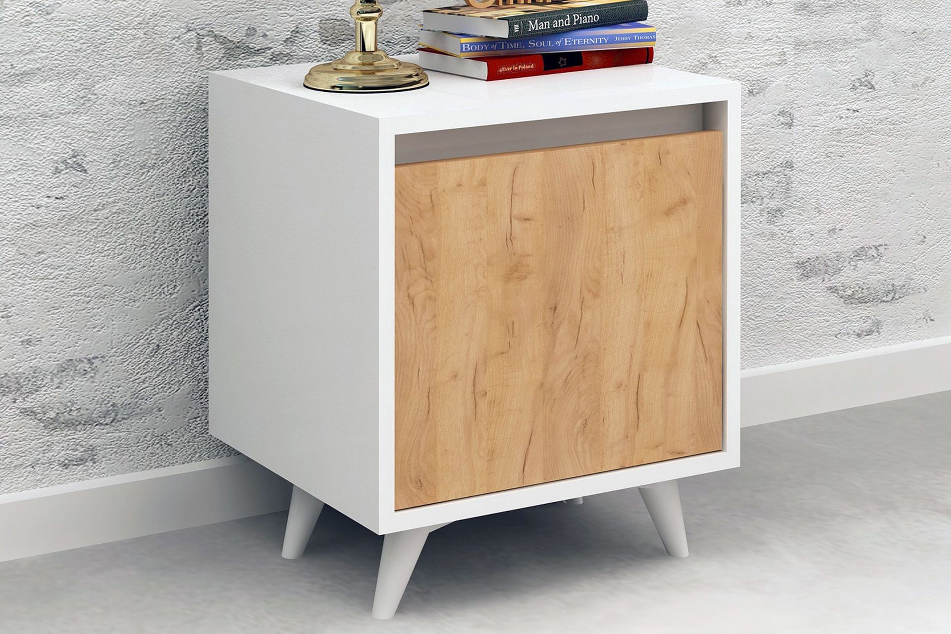 Mod Design Nattbord 45 cm med Oppbevaring Skap - Tre/Hvit - Møbler - Bord - Avlastningsbord - Sengebord & nattbord
