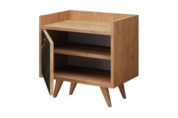 Mod Design Nattbord 50 cm med Oppbevaring Skap Lærbeslag - Grå/Tre - Møbler - Bord - Avlastningsbord - Sengebord & nattbord