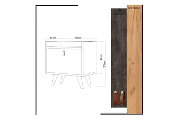 Mod Design Nattbord 50 cm med Oppbevaring Skap Lærbeslag - Grå/Tre - Møbler - Bord - Avlastningsbord - Sengebord & nattbord