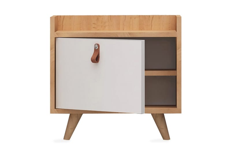 Mod Design Nattbord 50 cm med Oppbevaring Skap Lærbeslag - Tre/Hvit - Møbler - Bord - Avlastningsbord - Sengebord & nattbord