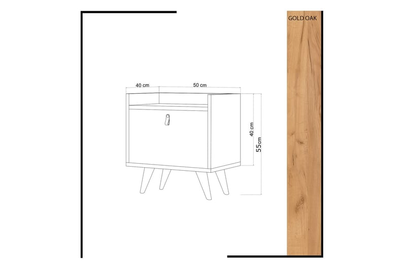 Mod Design Nattbord 50 cm med Oppbevaring Skap Lærbeslag - Tre/Hvit - Sengebord & nattbord