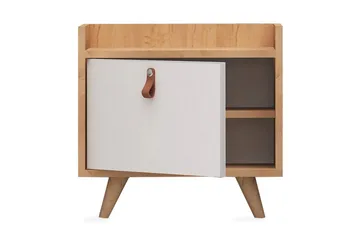Mod Design Nattbord 50 cm med Oppbevaring Skap Lærbeslag - Tre/Hvit - Møbler - Bord - Avlastningsbord - Sengebord & nattbord