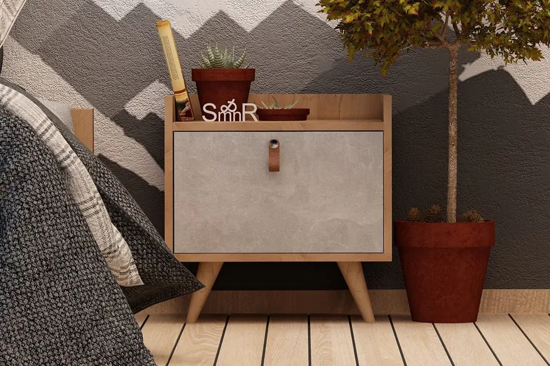 Mod Design Nattbord 50 cm med Oppbevaring Skap, Tre/Hvit