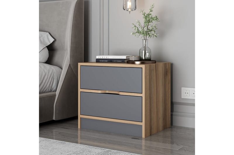 Munna Nattbord 54 cm - Valnøtt/Antrasitt - Møbler - Bord - Avlastningsbord - Sengebord & nattbord