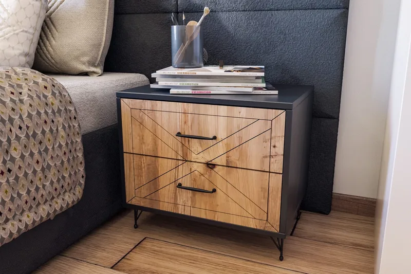 Myrvallen Nattbord 50 cm med Oppbevaring 2 Skuffer - Grå/Brun - Møbler - Bord - Avlastningsbord - Sengebord & nattbord